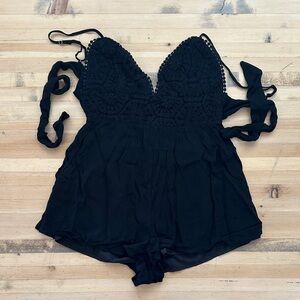 Women’s Elegant Black Lace Romper, Size S